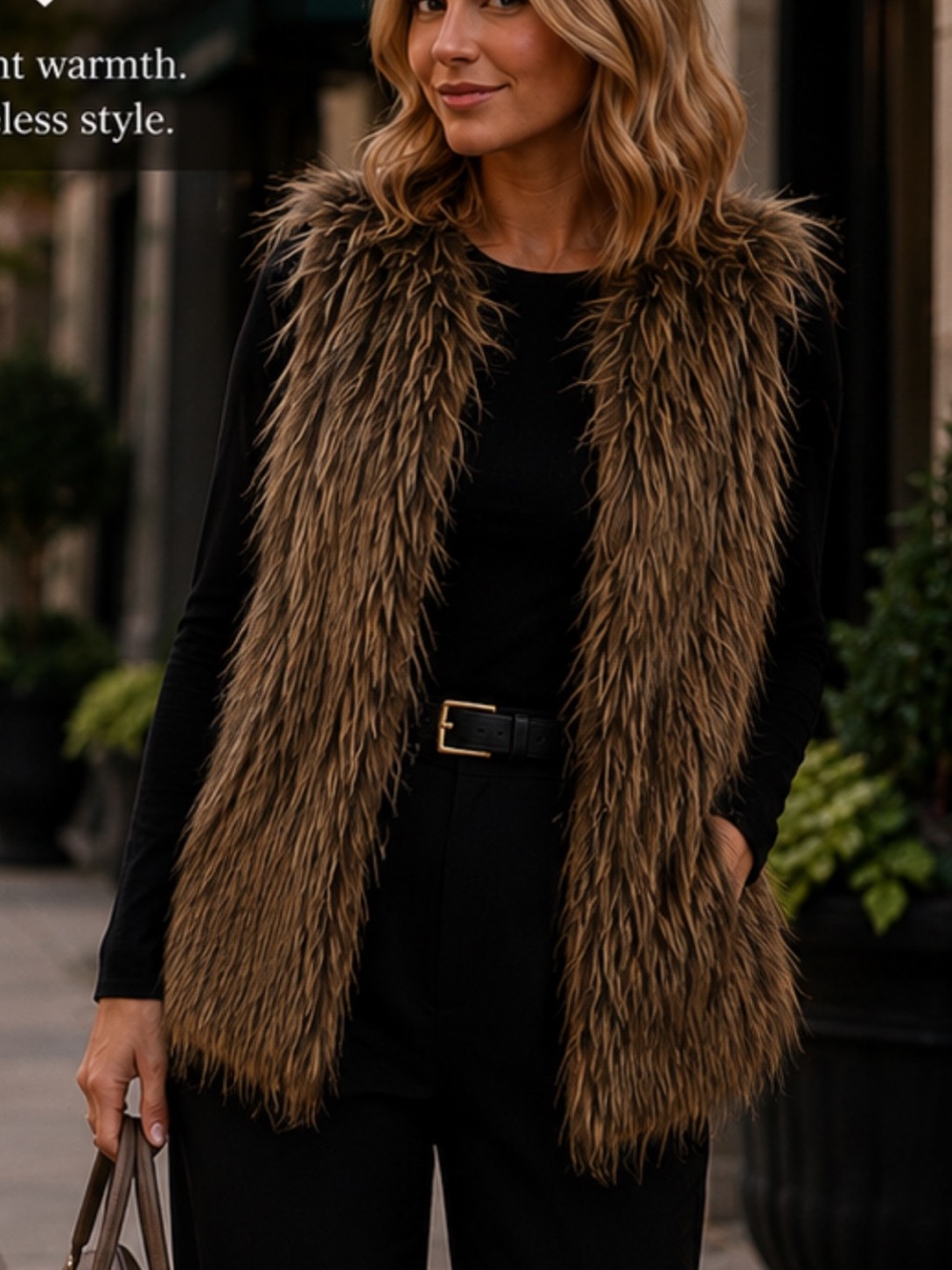 Faux Fur Vest linen in Brown